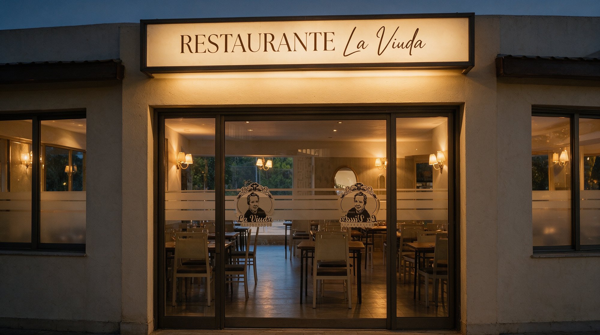 Fachada de Restaurante La Viuda en Mezquitilla, letrero del establecimiento a la entrada